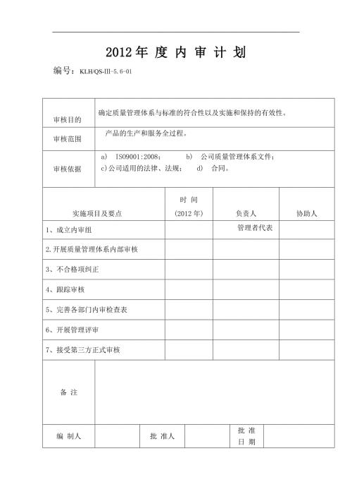 生产质量管理体系内审计划.docx