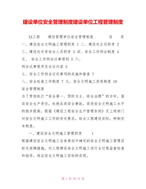 建设单位安全管理制度建设单位工程管理制度.doc