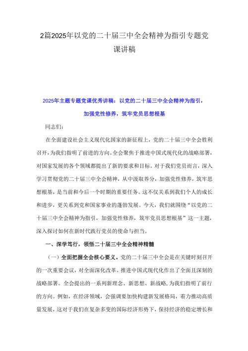 2篇2025年以党的二十三中全会精神为指引专题党课讲稿.docx