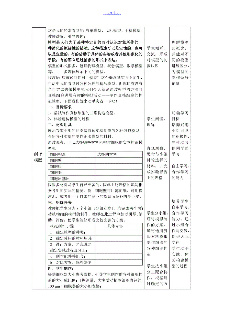 枣庄优秀教学案实验真核细胞的三维结构模型制作.doc_第2页