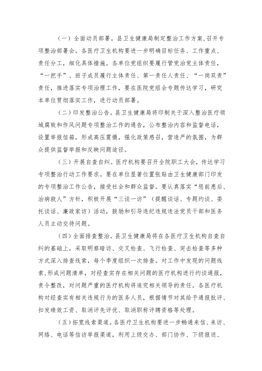 2025年县医疗领域深入整治群众身边腐败和作风问题工作方案（共8篇）.docx_第3页