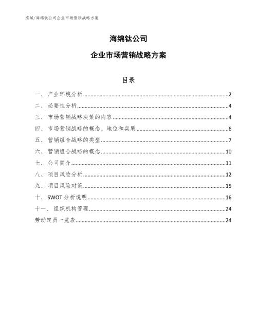 海绵钛公司企业市场营销战略方案.docx
