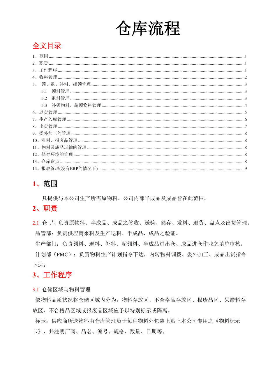 工厂全套仓库管理流程材料半成品成品的收发存流程.doc_第1页