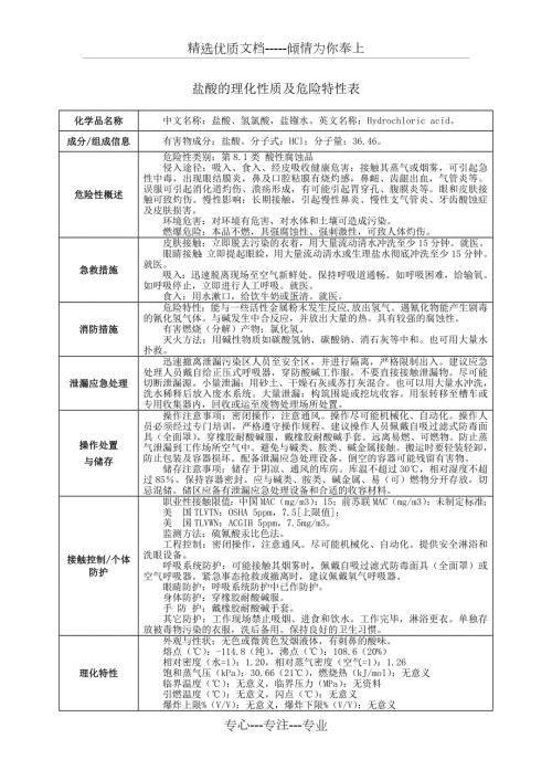 盐酸的理化性质及危险特性表共2页.doc