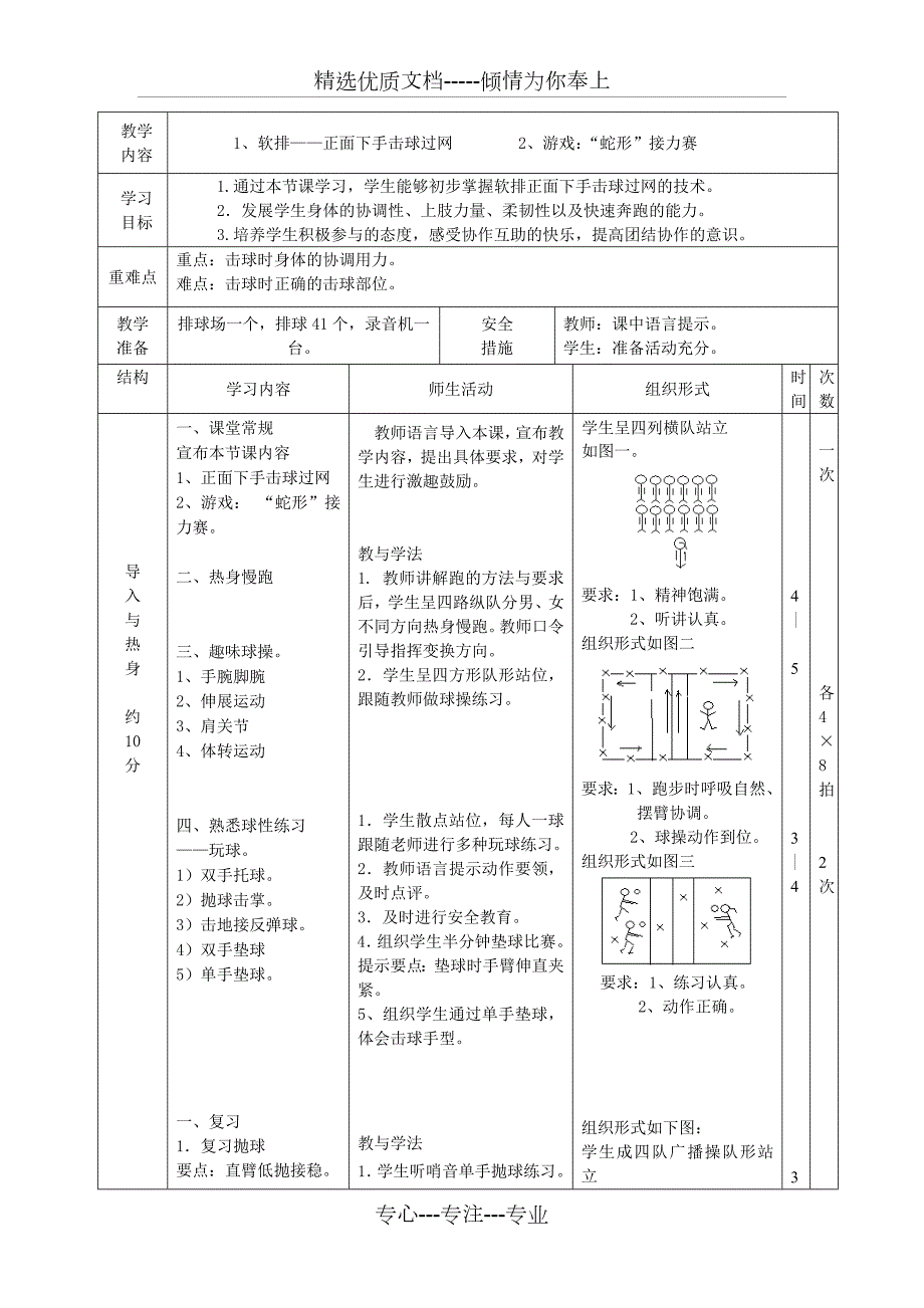 小学体育教学展示课评比一等奖软式排球正面下手发球教学设计.doc_第3页