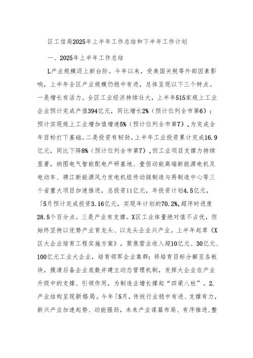 区工信局2025年上半年工作总结和下半年工作计划.docx