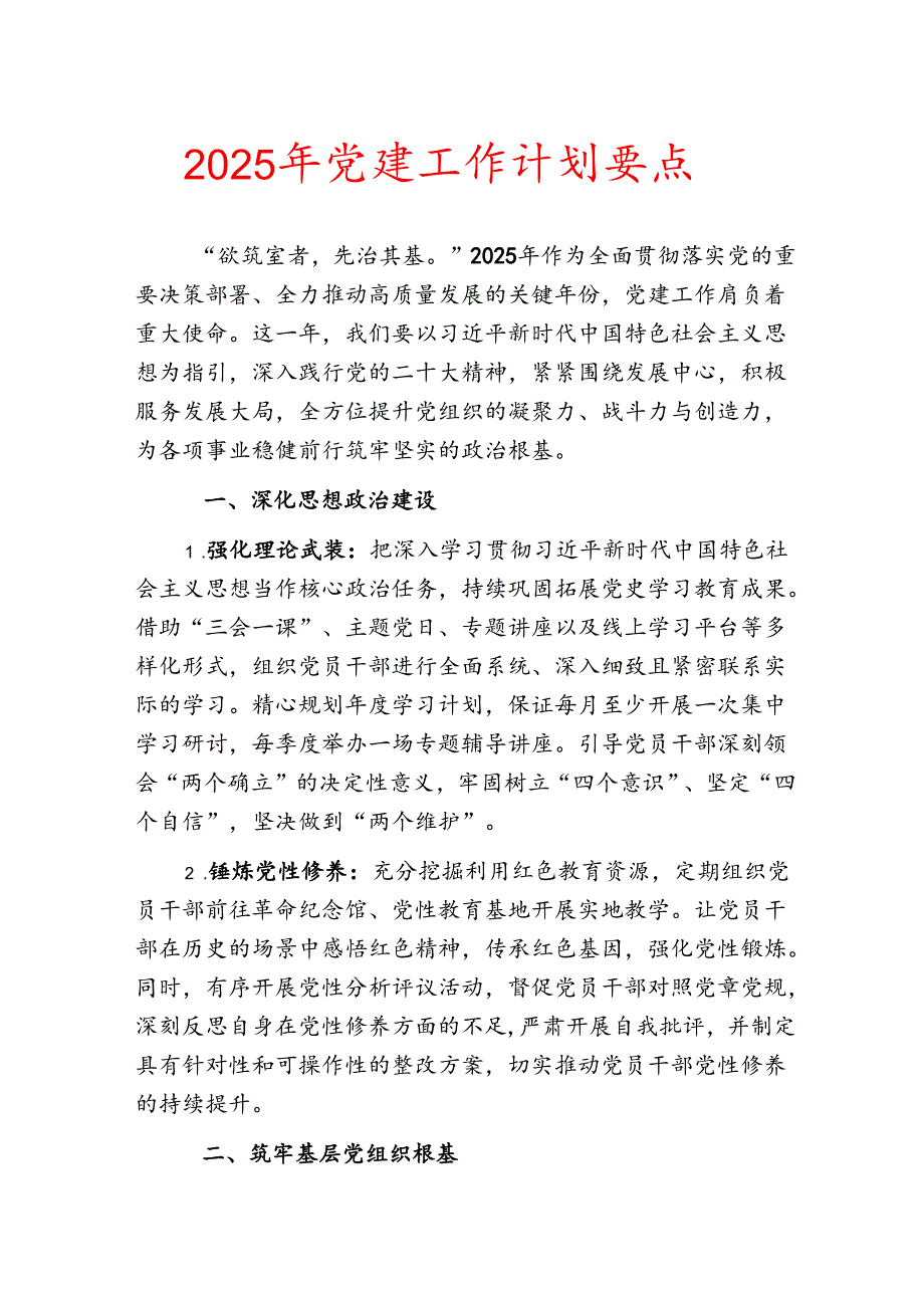 2025 年党建工作计划要点(2).docx_第1页