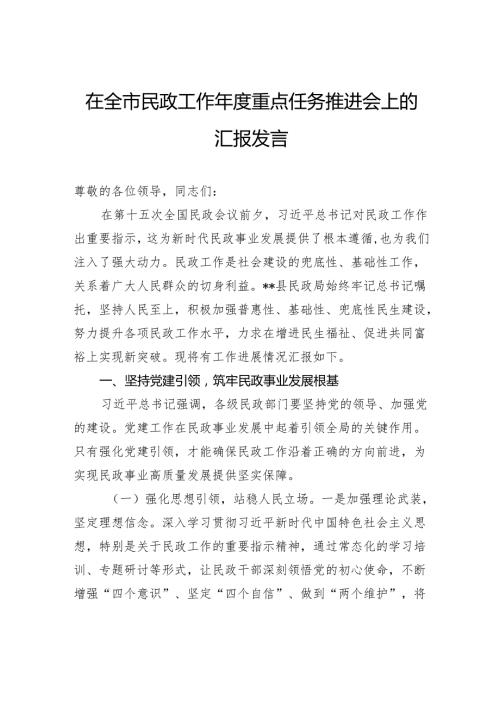 在全市民政工作年度重点任务推进会上的汇报发言.docx