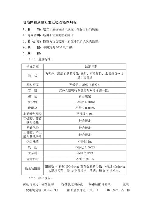 甘油质量标准及检验操作规程.doc
