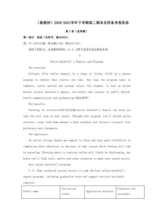 新教材20202021高二英语下学期期末备考金卷含答案.docx