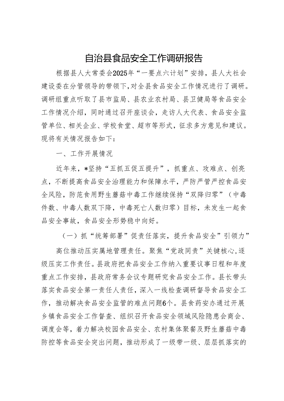 自治县食品安全工作调研报告.docx_第1页