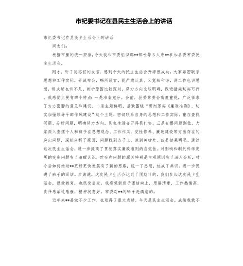市纪委书记在县民主生活会上的讲话.docx