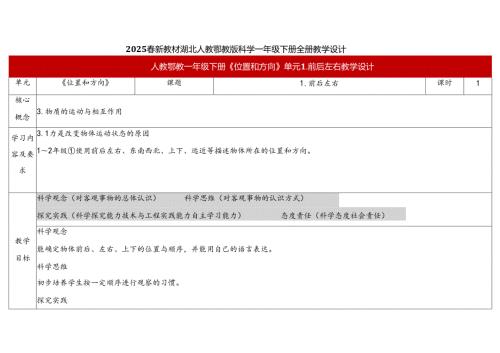 2024版新教材2025湖北人教鄂教版科学一年级下册全册教案教学设计.docx