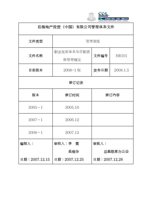 沿海地产投资中国有限公司管理体系文件任职资格管理.doc