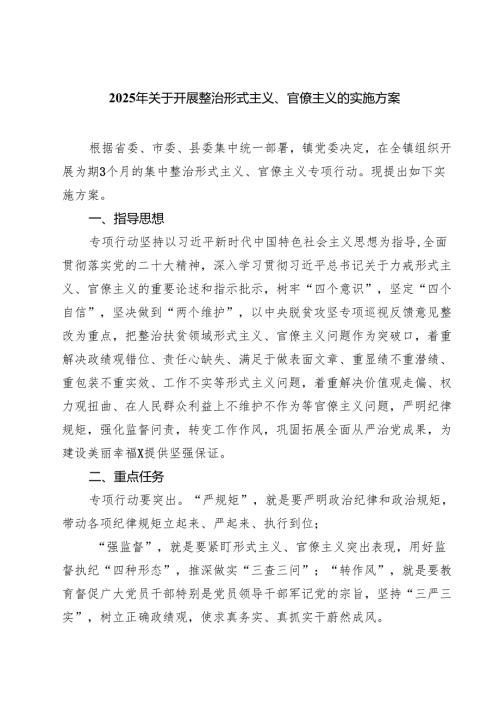 (四篇)2025年关于开展整治形式主义、官僚主义的实施方案通用精选.docx