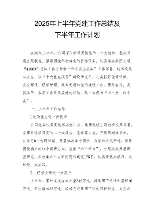 开展2025年上半年党建工作总结及下半年工作计划汇编3份.docx