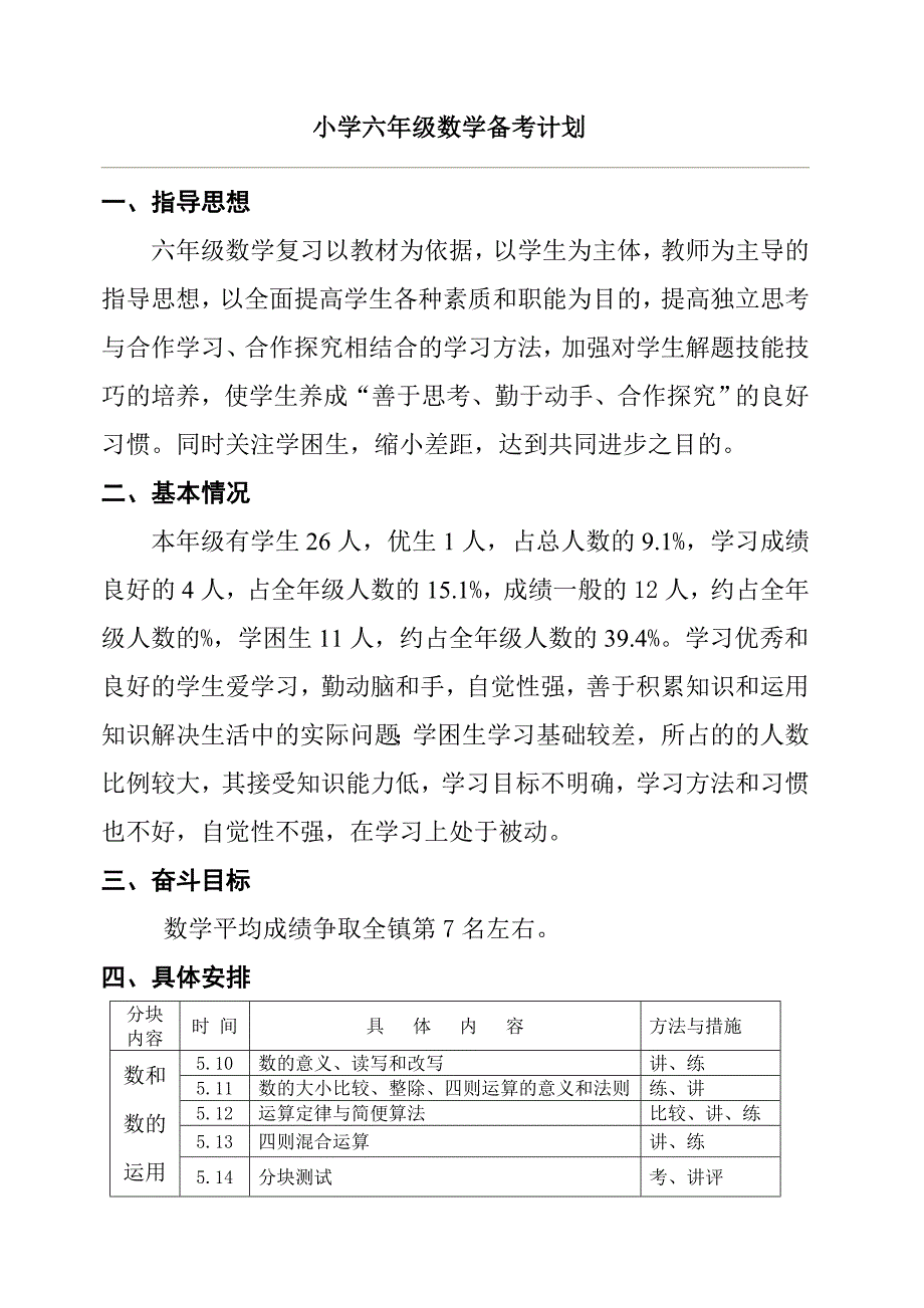 小学六年级数学毕业复习备考计划.doc_第1页