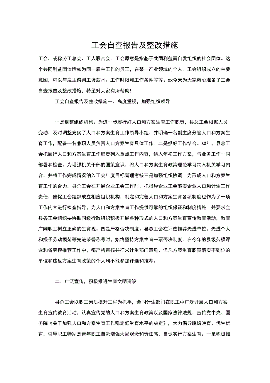 工会自查报告及整改措施.docx_第1页