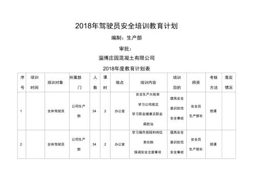 度驾驶员培训教育计划表.doc