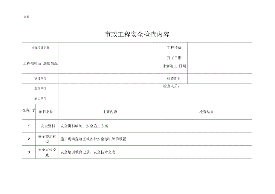 市政工程安全检查表.docx_第1页