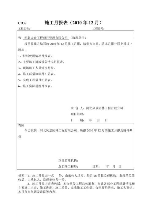 月报表格式大全工程类word版即可填写.doc