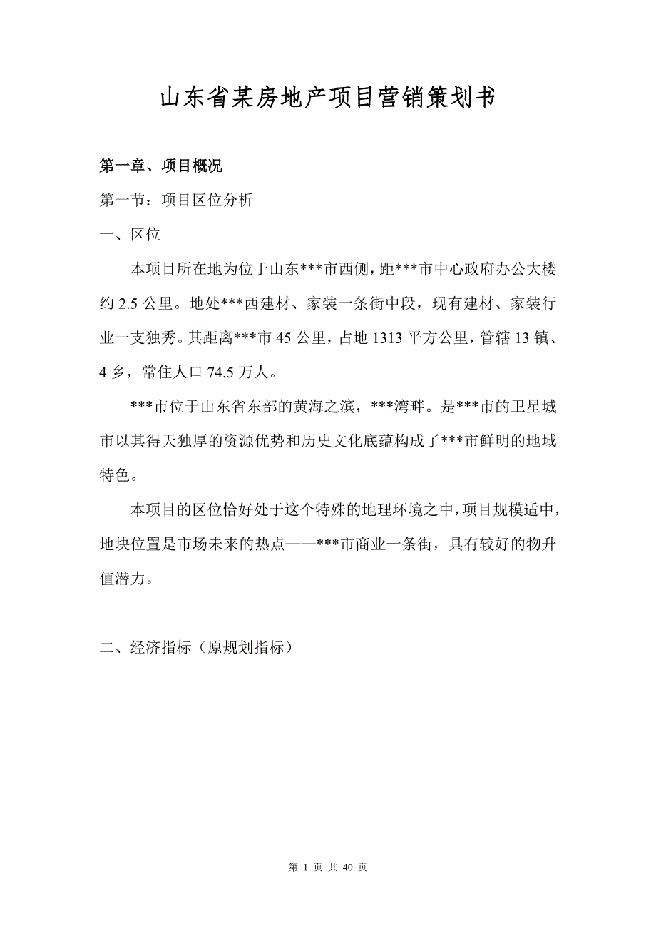 山东省某房地产项目营销策划书.doc_第1页