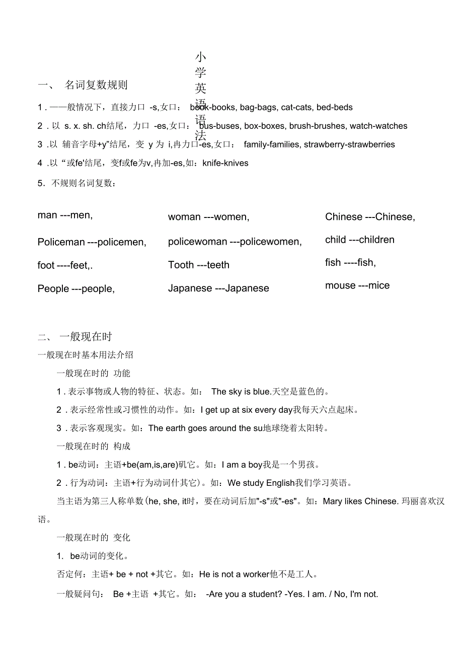 小学三至六年级英语语法及重点词汇外研版.docx_第1页
