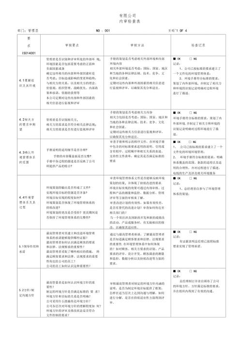 最新ISO14001内审检查表含记录.doc