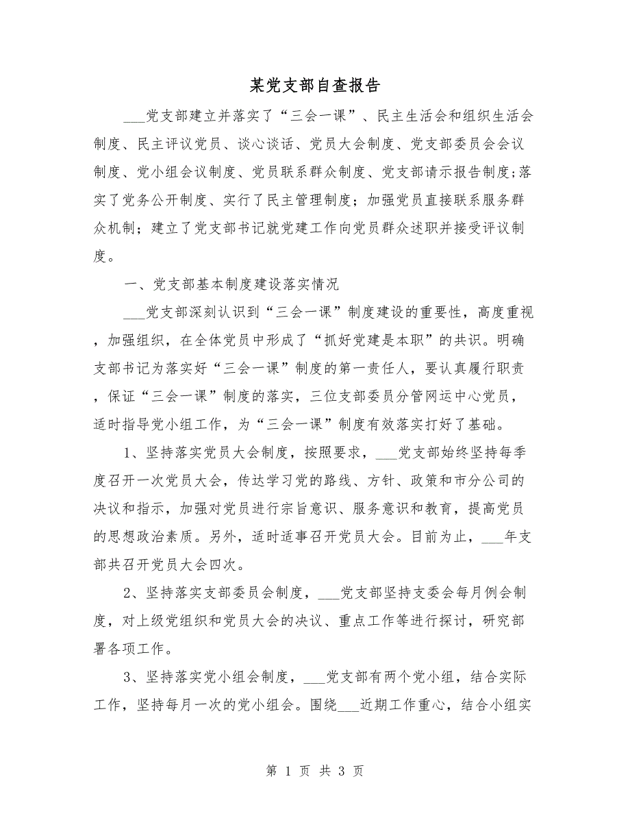某党支部自查报告.doc_第1页