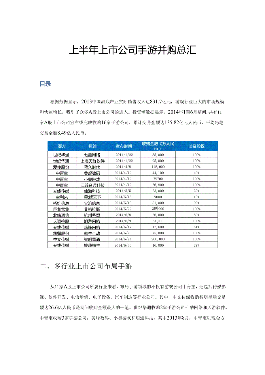 移动互联网并购上半年上市公司手游并购.docx_第1页