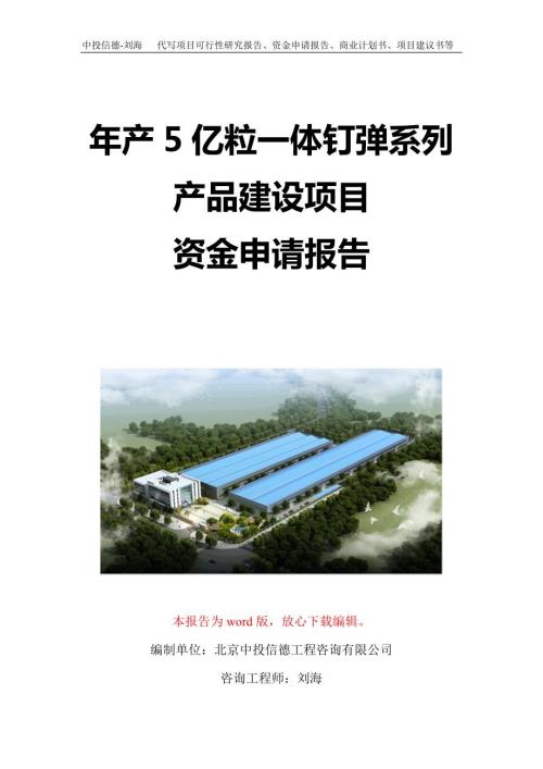 年产5亿粒一体钉弹系列产品建设项目资金申请报告写作模板定制.doc