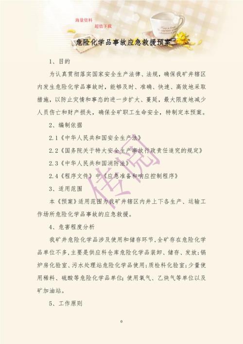 煤矿危险化学品事故应急救援预案.doc