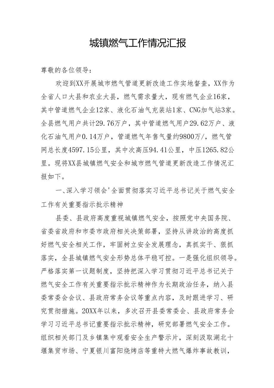 城镇燃气工作情况汇报.docx_第1页