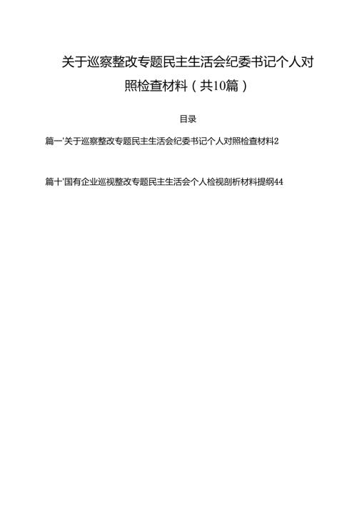 关于巡察整改专题民主生活会纪委书记个人对照检查材料（共10篇）.docx