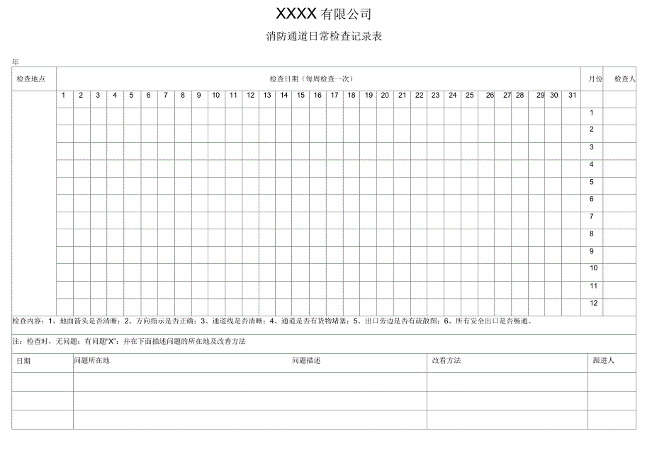 消防通道日常检查记录表.docx_第1页