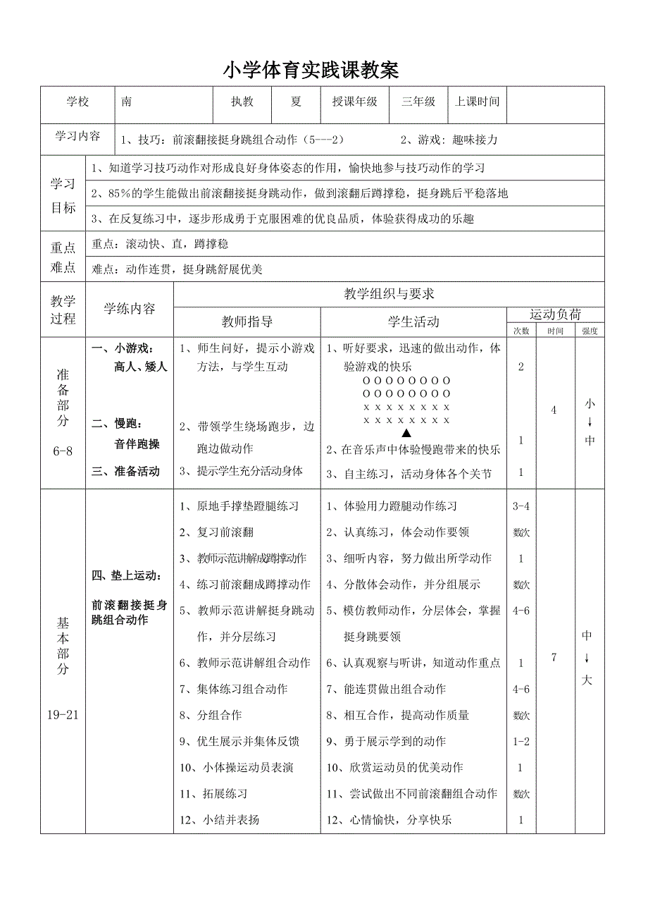 小学体育实践课前滚翻接挺身跳组合动作教案.doc_第2页