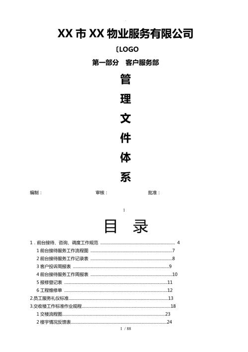物业公司客户服务部管理文件体系P87.doc