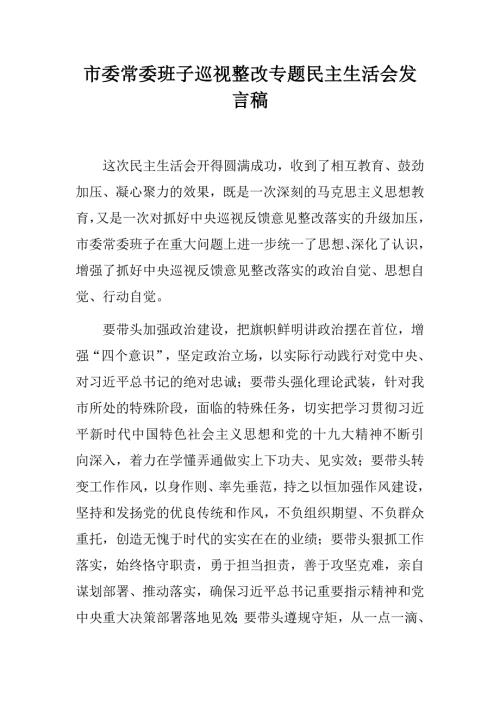 市委常委班子巡视整改专题民主生活会发言稿两篇.docx
