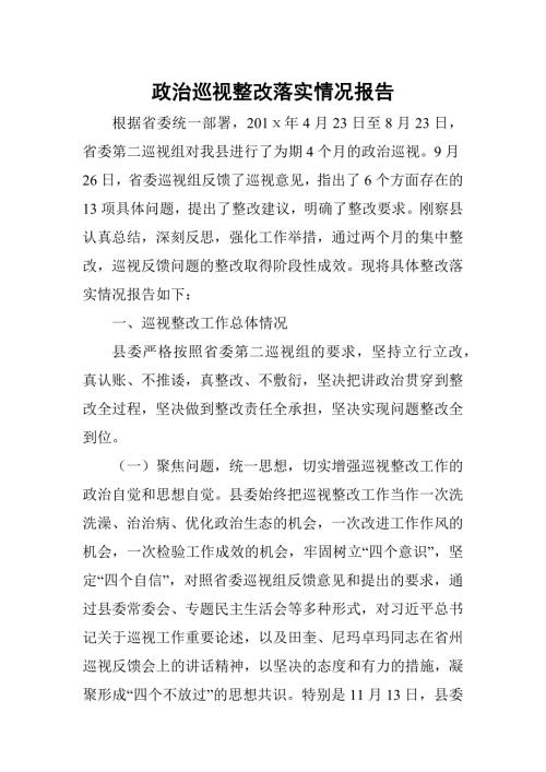政治巡视整改落实情况报告.docx