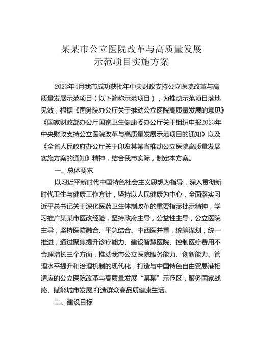 某某市公立医院改革与高质量发展示范项目实施方案.docx