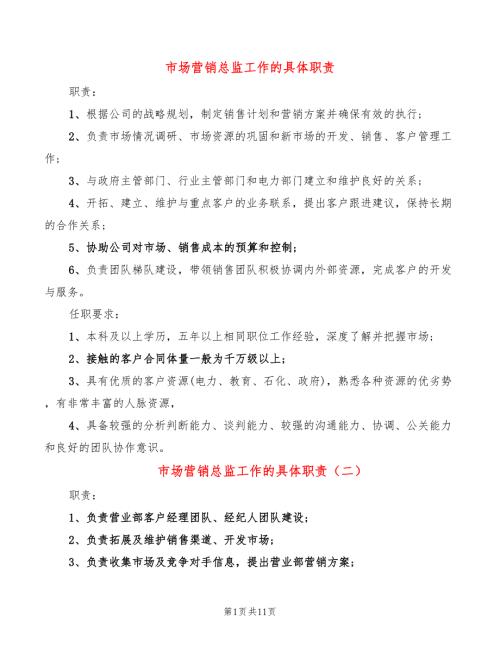 市场营销总监工作的具体职责15篇.doc