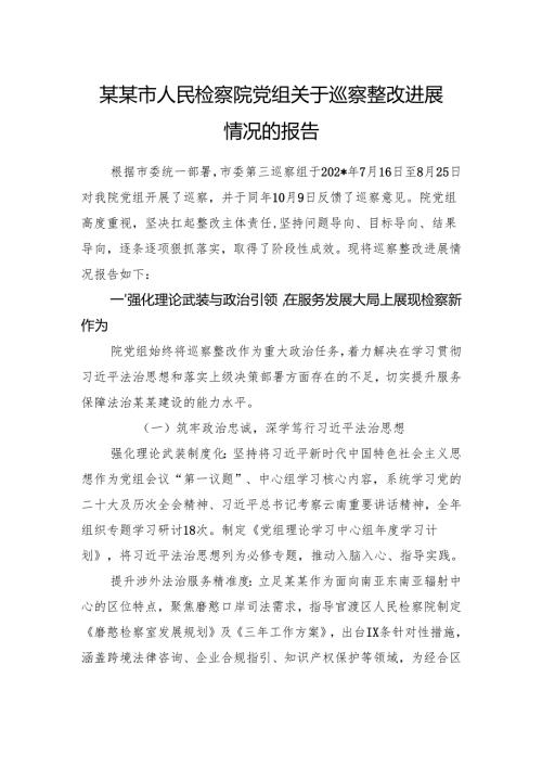 某市人民检察院党组关于巡察整改进展情况的报告.docx