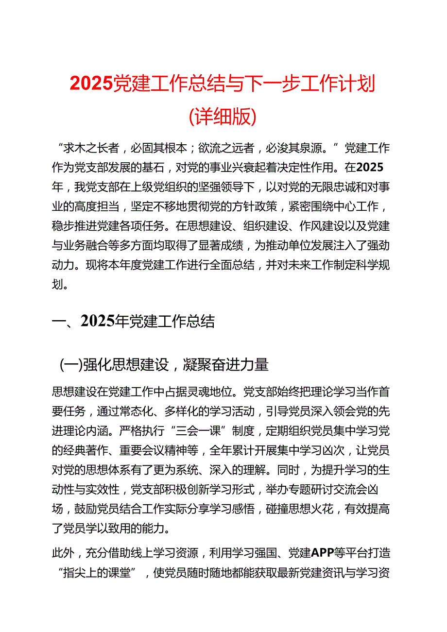 2025 党建工作总结与下一步工作计划（详细版）.docx_第1页