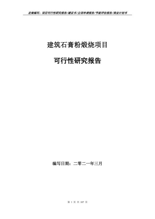 建筑石膏粉煅烧项目可行性研究报告立项申请.doc