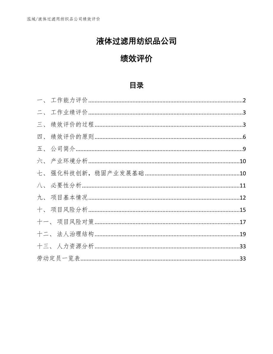 液体过滤用纺织品公司绩效评价范文.docx_第1页