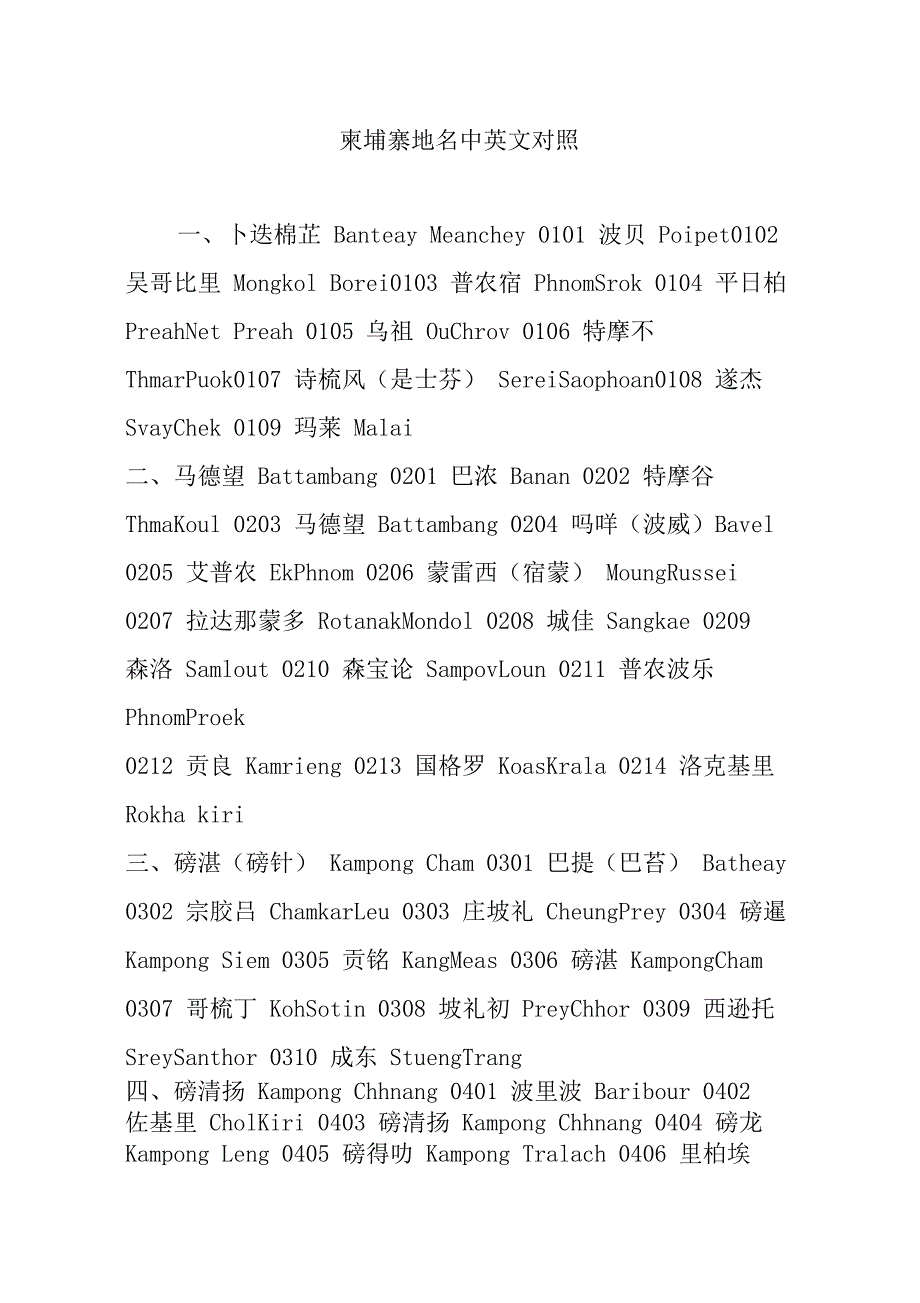 柬埔寨地名中英文对照.doc_第1页