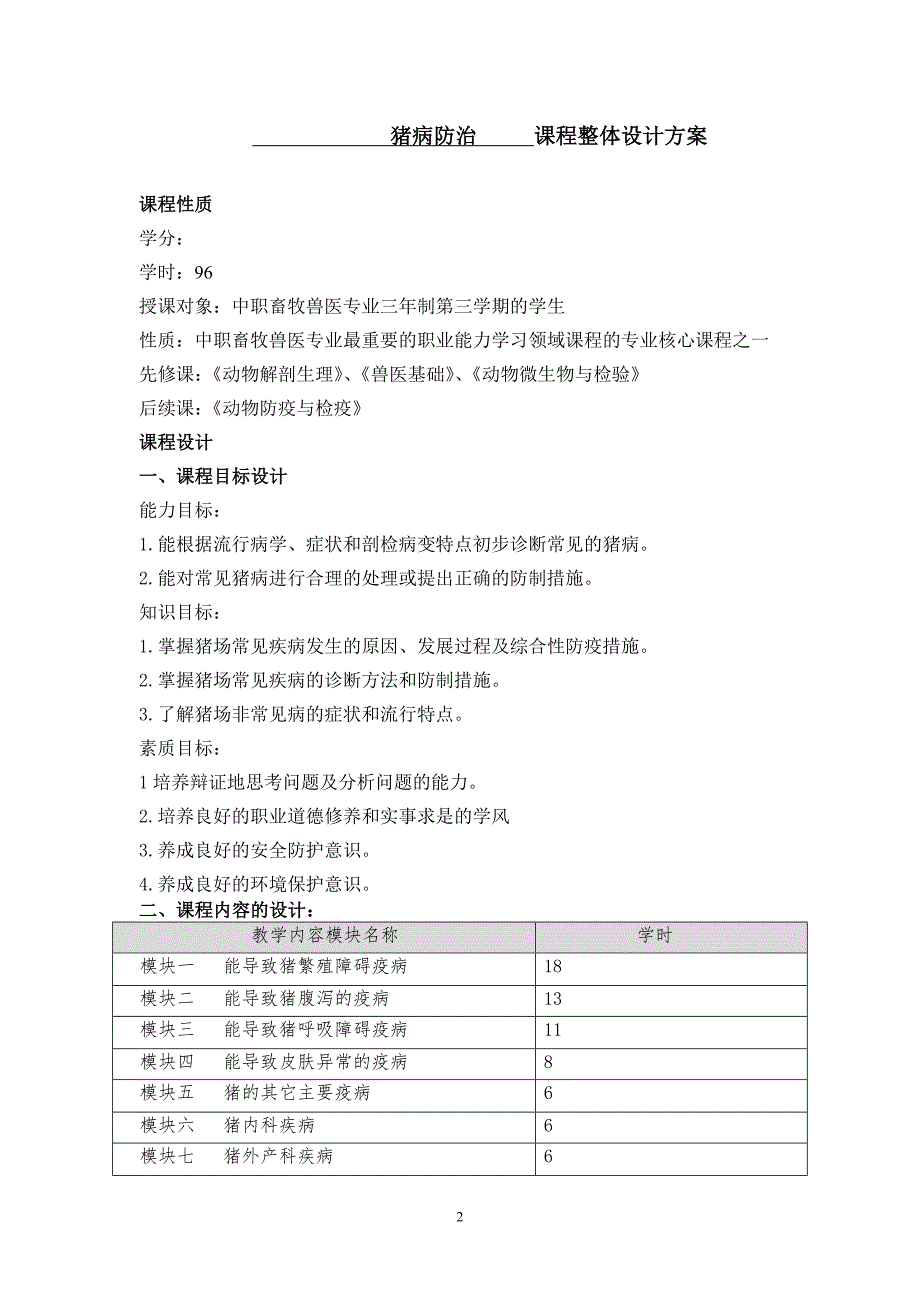 猪病防治课程整体设计方案福建省龙岩市农业学校.doc_第2页