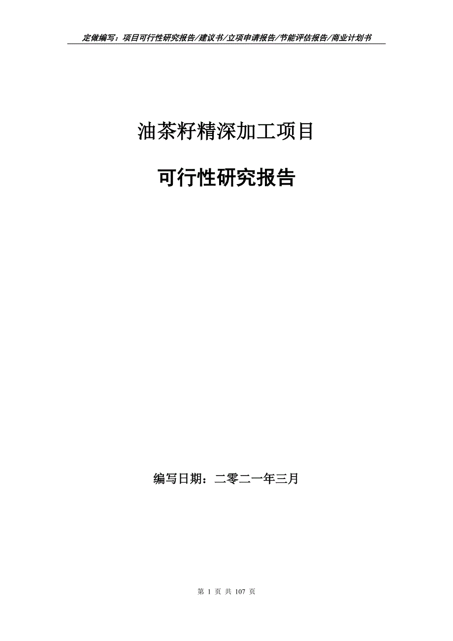油茶籽精深加工项目可行性研究报告立项申请.doc_第1页
