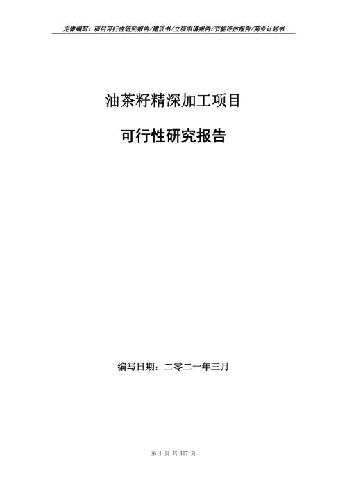 油茶籽精深加工项目可行性研究报告立项申请.doc