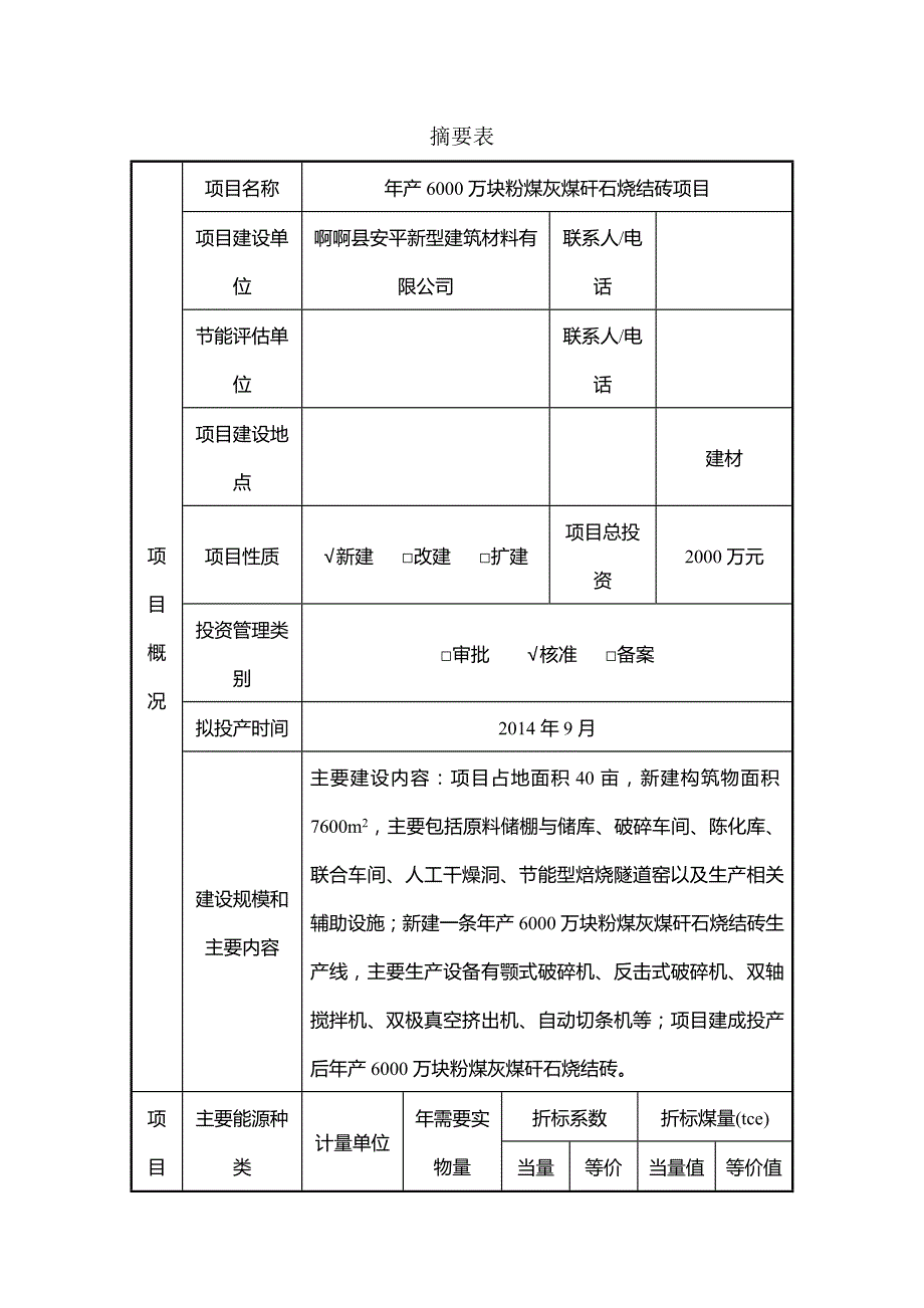年产6000万块粉煤灰煤矸石烧结砖项目节能评估报告书.docx_第2页